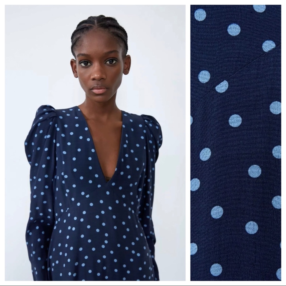 NWT. Zara Blue Polka Dots Midi Dress. Size L. - Picture 5 of 10